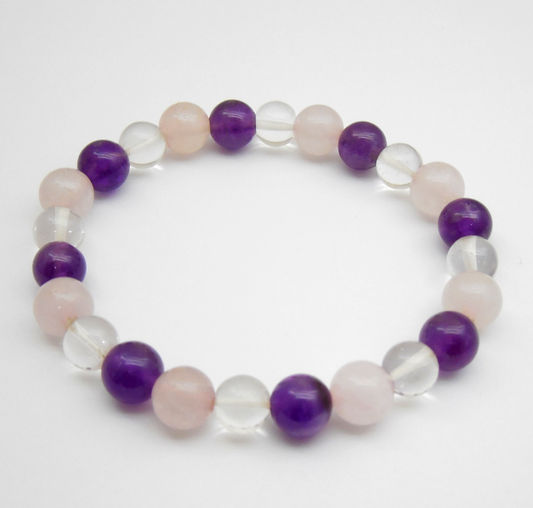Amethyst, Crystal & Rose Quartz Beads Bracelet