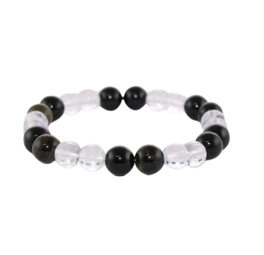 Crystal Quartz and Obsidian Beads Bracelets - 8 m