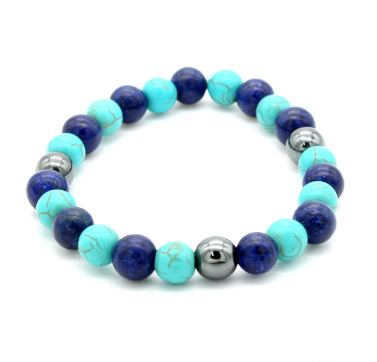 Lapis Lazuli, Turquoise & Hematite Beads Bracelet - 8 mm